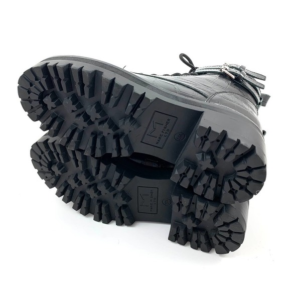 NWOT MARC FISHER black platform crocodile leather combat boots - Picture 2 of 11